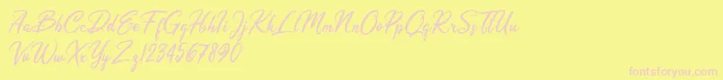 Olivia Dhorgent-Schriftart – Rosa Schriften auf gelbem Hintergrund