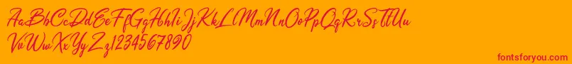 Olivia Dhorgent-Schriftart – Rote Schriften auf orangefarbenem Hintergrund