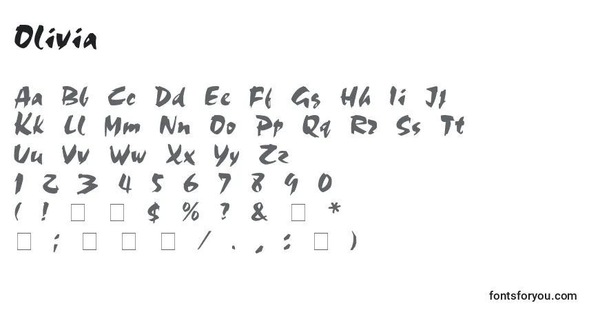 Schriftart Olivia (136027) – Alphabet, Zahlen, spezielle Symbole