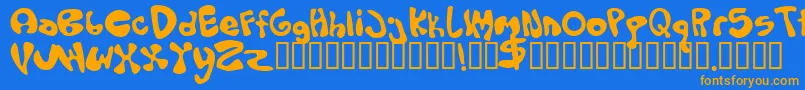 フォントOLOPUS – オレンジ色の文字が青い背景にあります。