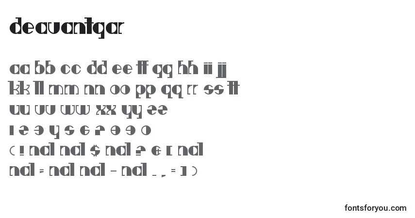 Schriftart Deavantgar – Alphabet, Zahlen, spezielle Symbole