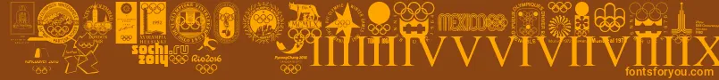 OLYMPIAD XXX-Schriftart – Orangefarbene Schriften auf braunem Hintergrund