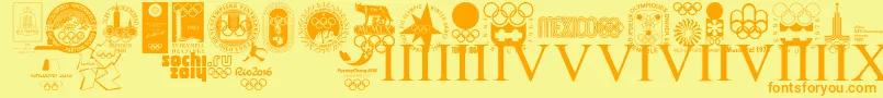 OLYMPIAD XXX-Schriftart – Orangefarbene Schriften auf gelbem Hintergrund