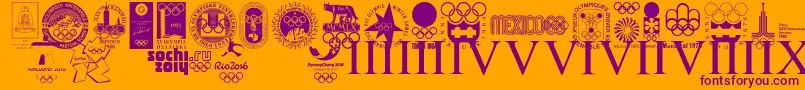 OLYMPIAD XXX-Schriftart – Violette Schriften auf orangefarbenem Hintergrund