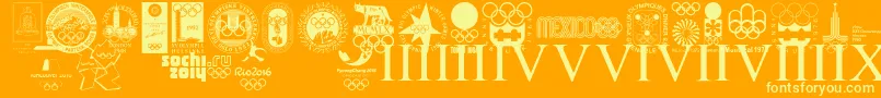 OLYMPIAD XXX-Schriftart – Gelbe Schriften auf orangefarbenem Hintergrund