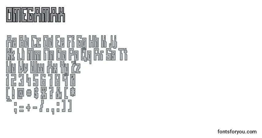 Schriftart OMEGAMAX (136037) – Alphabet, Zahlen, spezielle Symbole
