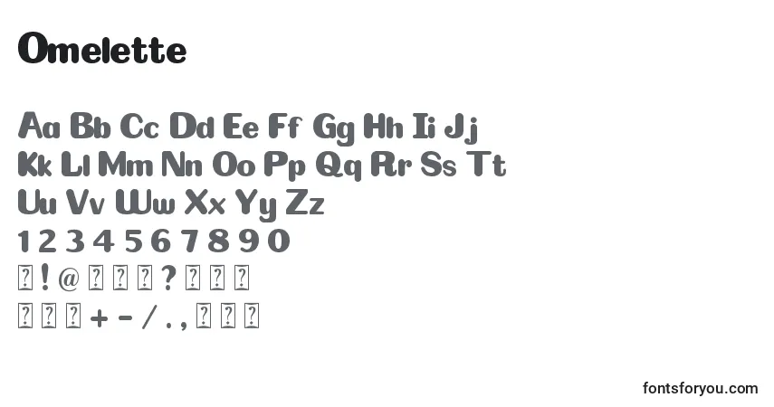 Omelette-fontti – aakkoset, numerot, erikoismerkit