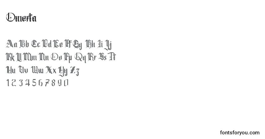 Czcionka Omerta – alfabet, cyfry, specjalne znaki