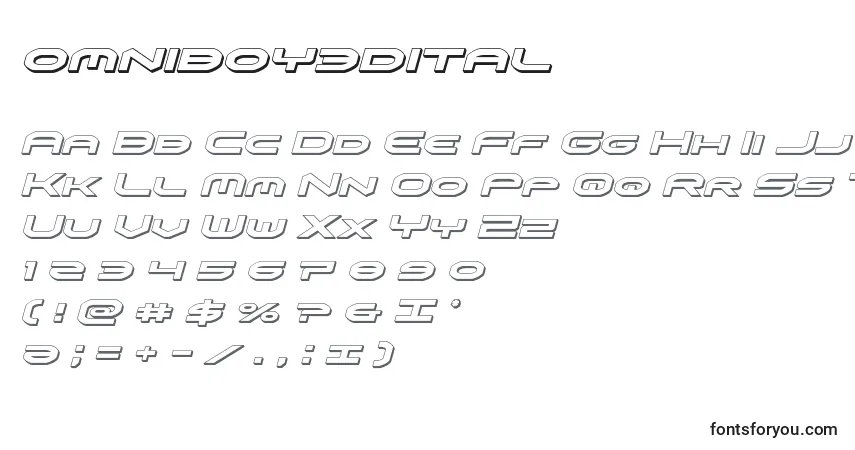 Schriftart Omniboy3dital (136049) – Alphabet, Zahlen, spezielle Symbole