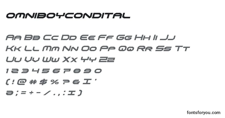 Schriftart Omniboycondital – Alphabet, Zahlen, spezielle Symbole