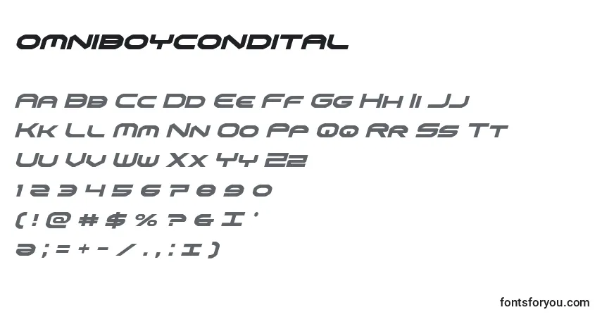 Schriftart Omniboycondital (136053) – Alphabet, Zahlen, spezielle Symbole