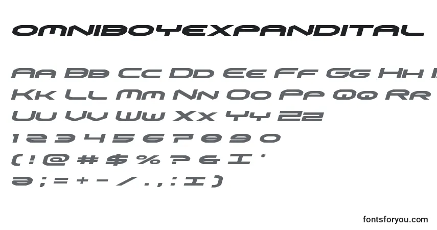 Schriftart Omniboyexpandital (136057) – Alphabet, Zahlen, spezielle Symbole