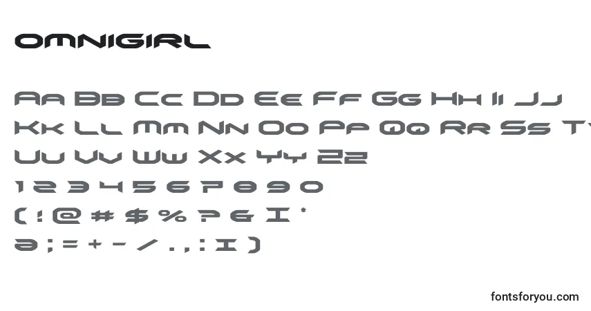 A fonte Omnigirl (136068) – alfabeto, números, caracteres especiais