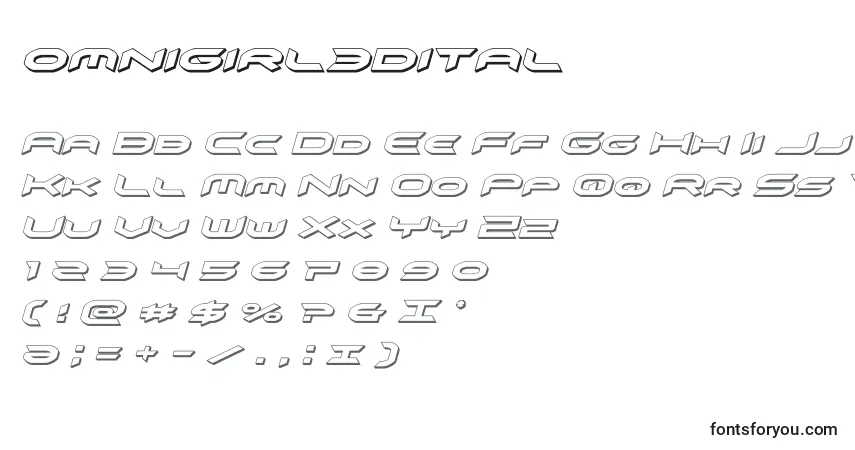 A fonte Omnigirl3dital – alfabeto, números, caracteres especiais