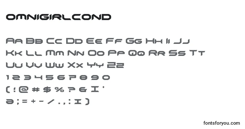A fonte Omnigirlcond – alfabeto, números, caracteres especiais