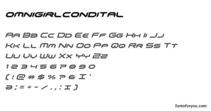 A fonte Omnigirlcondital – alfabeto, números, caracteres especiais