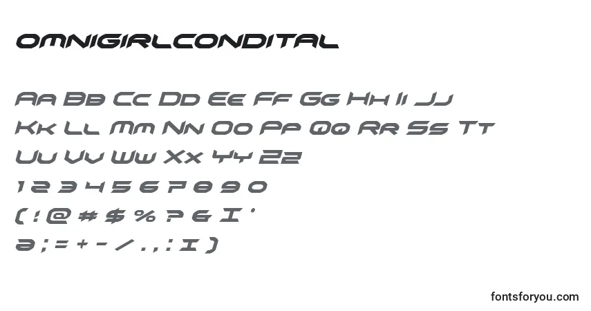 A fonte Omnigirlcondital (136077) – alfabeto, números, caracteres especiais