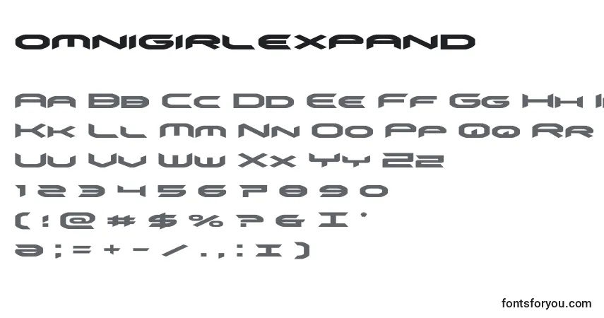 Шрифт Omnigirlexpand – алфавит, цифры, специальные символы