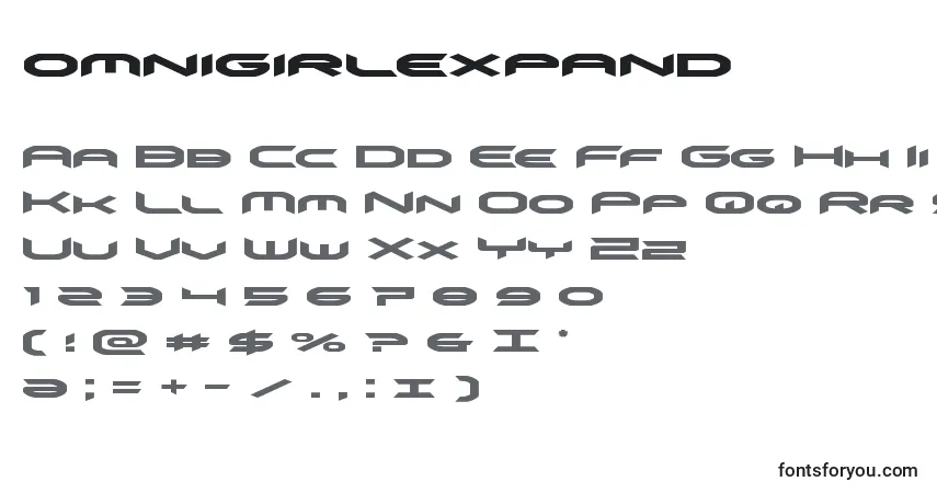 A fonte Omnigirlexpand (136079) – alfabeto, números, caracteres especiais