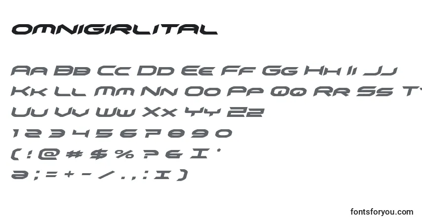 A fonte Omnigirlital (136083) – alfabeto, números, caracteres especiais