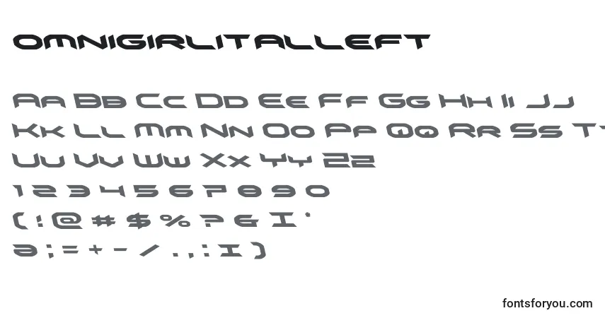 A fonte Omnigirlitalleft – alfabeto, números, caracteres especiais