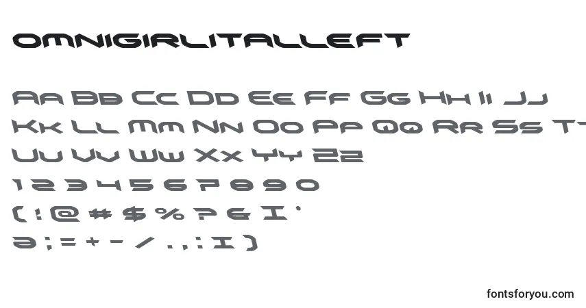 A fonte Omnigirlitalleft (136085) – alfabeto, números, caracteres especiais