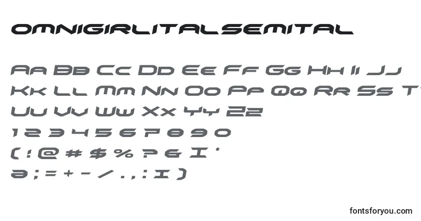 Schriftart Omnigirlitalsemital – Alphabet, Zahlen, spezielle Symbole