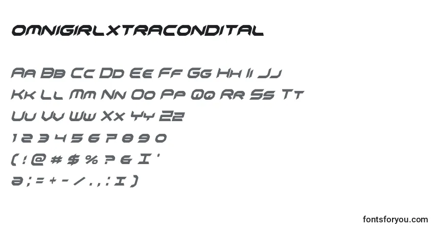 Schriftart Omnigirlxtracondital – Alphabet, Zahlen, spezielle Symbole