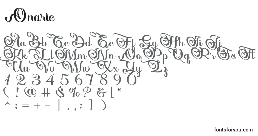 Schriftart Onarie – Alphabet, Zahlen, spezielle Symbole