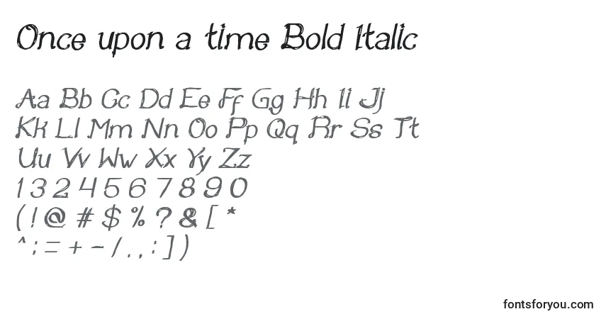 Czcionka Once upon a time Bold Italic – alfabet, cyfry, specjalne znaki