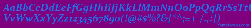 ConstantiaBoldItalic-Schriftart – Blaue Schriften auf violettem Hintergrund