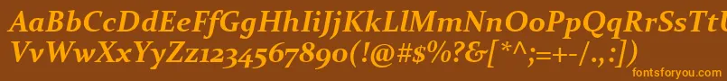 ConstantiaBoldItalic-Schriftart – Orangefarbene Schriften auf braunem Hintergrund