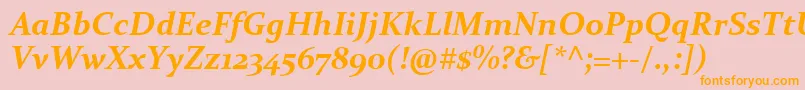 ConstantiaBoldItalic-Schriftart – Orangefarbene Schriften auf rosa Hintergrund