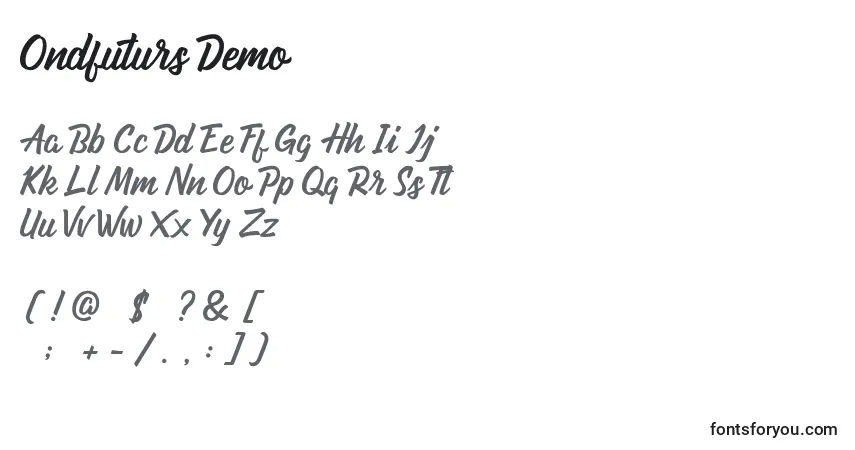Czcionka Ondfuturs Demo (136107) – alfabet, cyfry, specjalne znaki