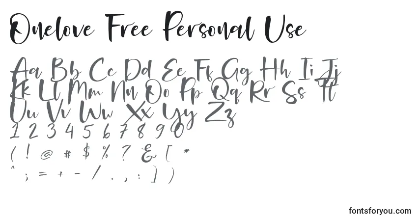 Schriftart Onelove Free Personal Use – Alphabet, Zahlen, spezielle Symbole