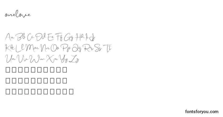 A fonte Onelove – alfabeto, números, caracteres especiais