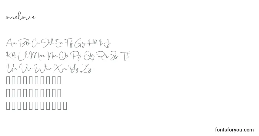 Schriftart Onelove (136116) – Alphabet, Zahlen, spezielle Symbole
