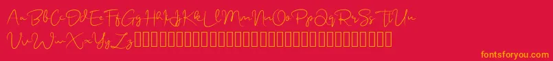 フォントonelove – 赤い背景にオレンジの文字
