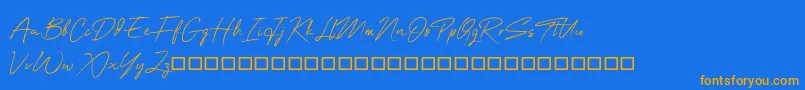 OneSignature-Schriftart – Orangefarbene Schriften auf blauem Hintergrund