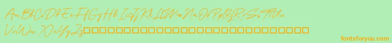 OneSignature-Schriftart – Orangefarbene Schriften auf grünem Hintergrund