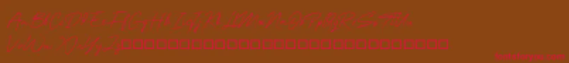 フォントOneSignature – 赤い文字が茶色の背景にあります。