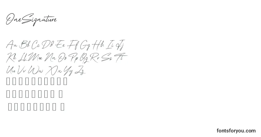Czcionka OneSignature (136118) – alfabet, cyfry, specjalne znaki