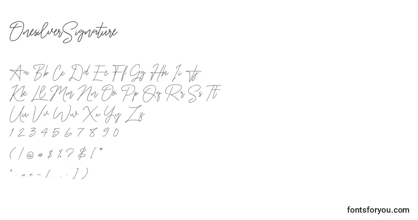 Шрифт OnesilverSignature – алфавит, цифры, специальные символы