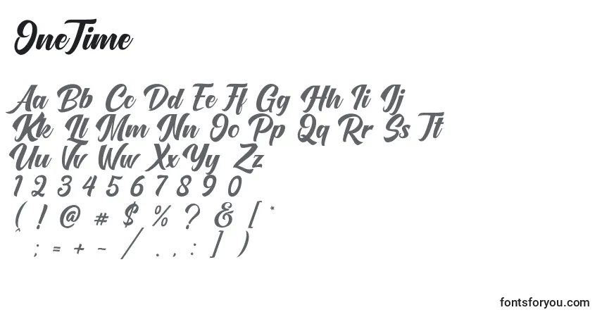 Czcionka OneTime – alfabet, cyfry, specjalne znaki