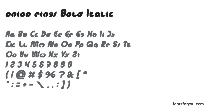 Шрифт Onion rings Bold Italic – алфавит, цифры, специальные символы