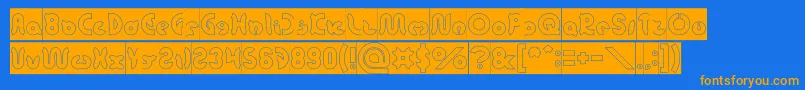 フォントonion rings Hollow Inverse – オレンジ色の文字が青い背景にあります。