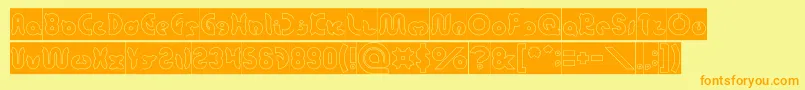 フォントonion rings Hollow Inverse – オレンジの文字が黄色の背景にあります。