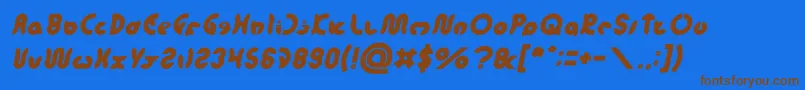 フォントonion rings Italic – 茶色の文字が青い背景にあります。