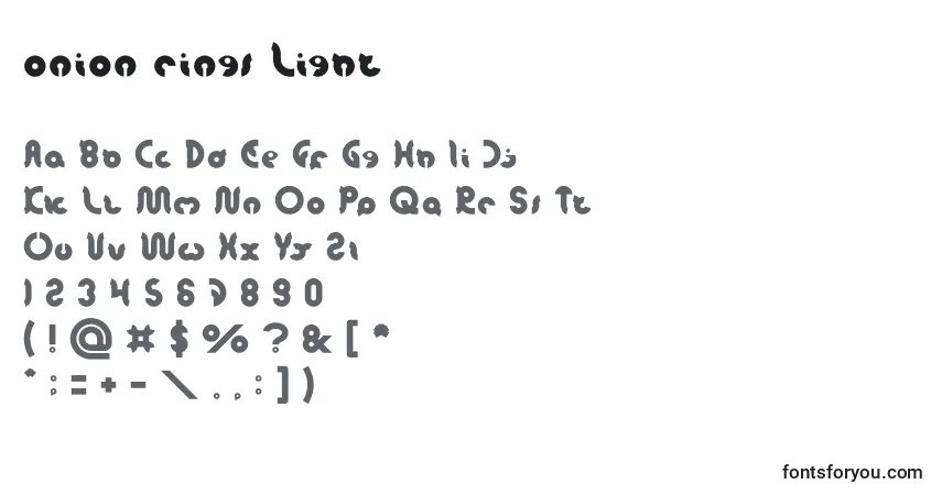 A fonte Onion rings Light – alfabeto, números, caracteres especiais