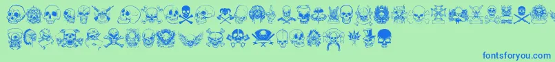 only skulls Font – Blue Fonts on Green Background